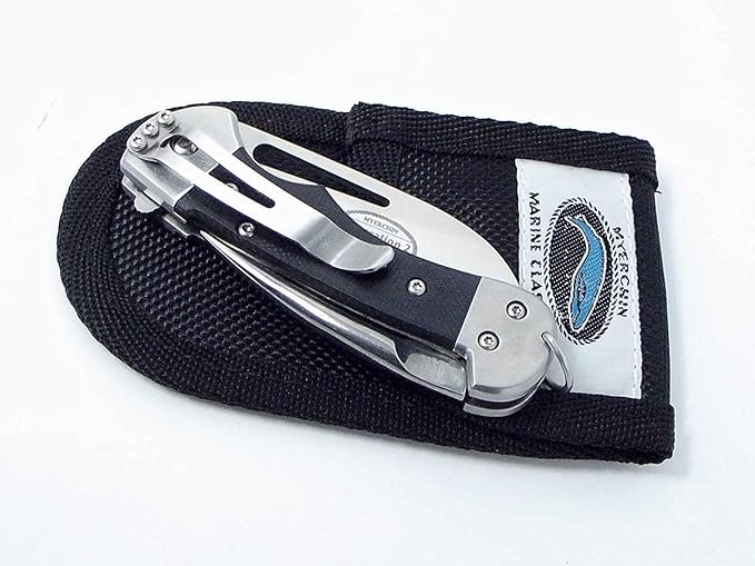 Myerchin BF377 Gen 2 Crew Rigging Knife &amp Marlin Spike - Black G10 Handle - Standard Plain Edge - Crew Bundle with Outdoor Merchants Safety Leather Lanyard - Compact German Marine Stainless Steel