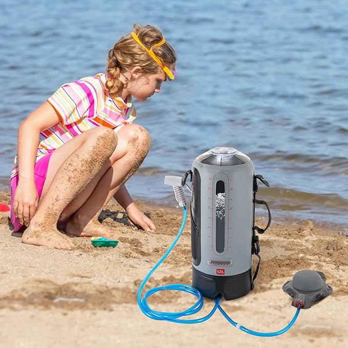 Portable Camping Shower 12L / 3gallon Solar Heating Camping Shower Portable Shower for Camping Portable Outdoor Shower Head for Camping Hiking Traveling with Camp Shower Sprayer