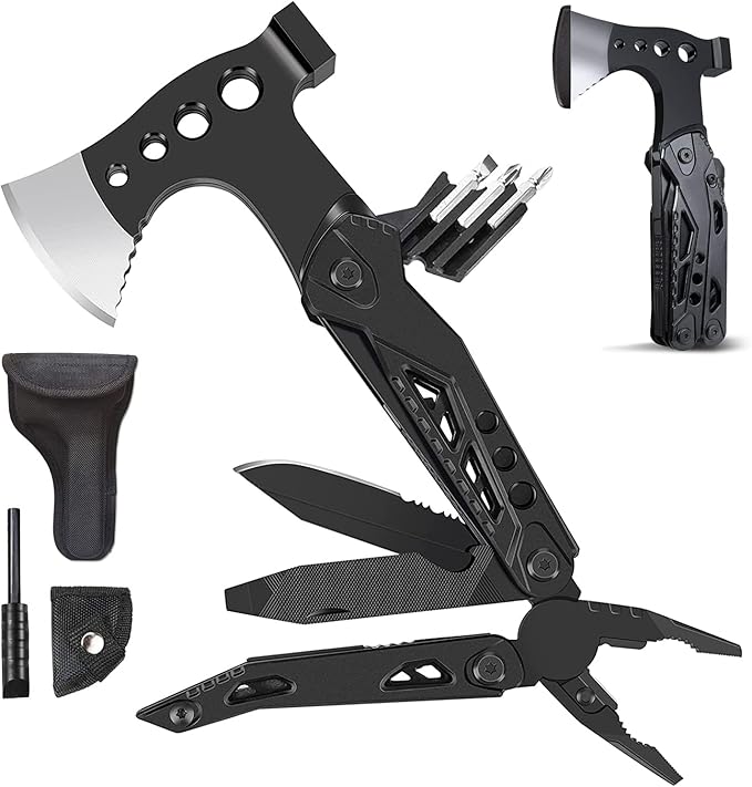 Survival‑Ready Camping Multitool – All‑in‑One with Knife Hammer Saw &amp Pliers Durable Sheath Perfect Christmas/Birthday/Father's Day Gift for Men Dad Husband &amp Boyfriend-Hatchet
