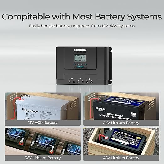 Renogy 60A MPPT Solar Charge Controller 12V/24V/36V/48V Auto 150V Maximum Solar Input Compatible with Lithium AGM Gel Batteries for Home RV Marine Workshop Rover Lite 60A