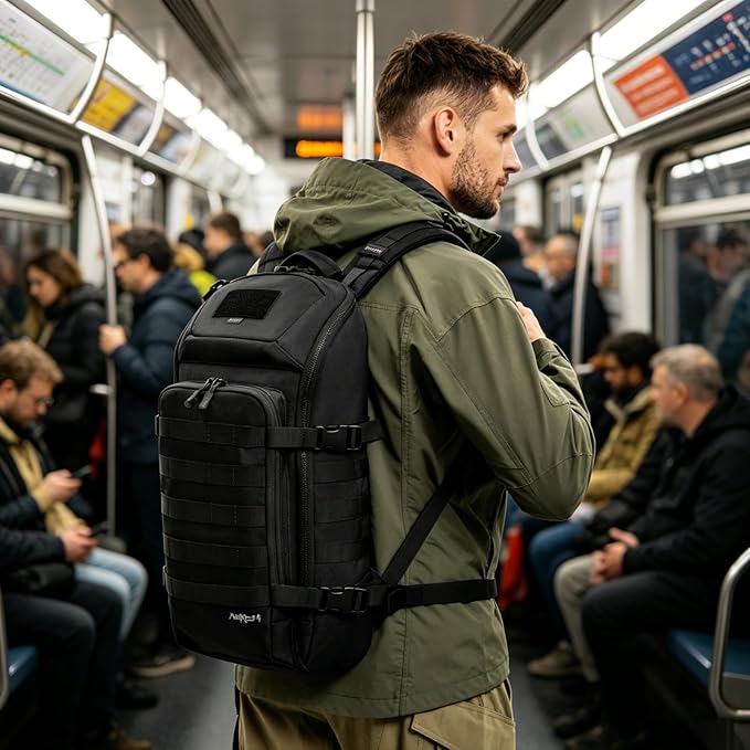 AMHEH 20L 1050D Slim Tactical Backpack - 13 Laptop Suspended Protection Heavy Duty Urban Commuting Everyday Carry Daypack Black