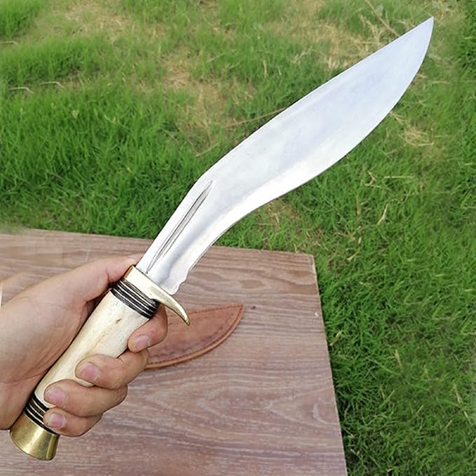 17 Carbon Steel Kukri Knife with Bone Handle Leather Sheath Included Best For Hunting Skinning and Camping Knife