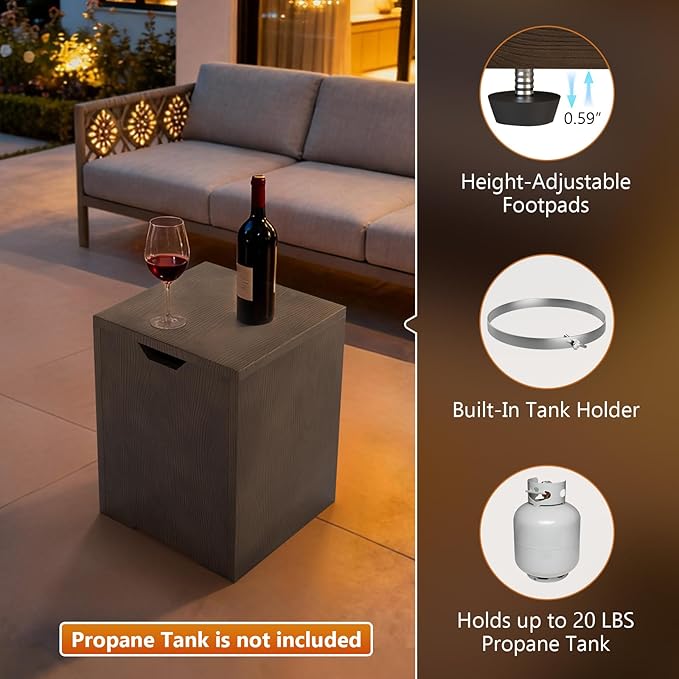 2-Piece 42 Rectangular Propane Fire Pit for Outside Patio with Hidden Tank Table 50000 BTU Fireplaces with Glass Wind Guard Lid Glass Rocks Cover(Walnut Wood Grain)