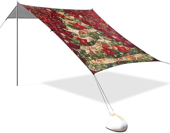 ALAZA Colorful Christmas Tree Beach Tent Sun Shelter Portable Canopy Sunshade for Outdoor Camping Picnics Backyard Fun 10x9 ft