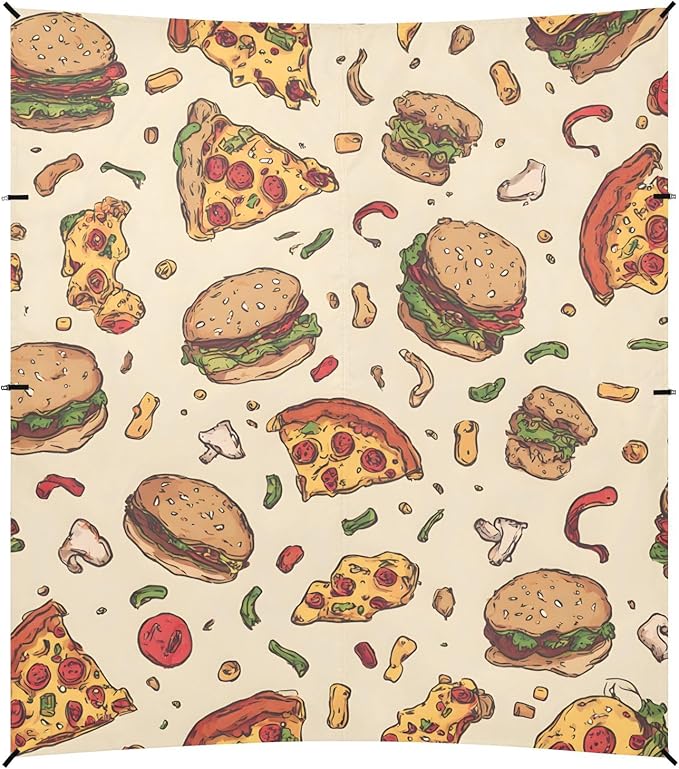ALAZA Pizza Hamburger Pattern Beach Tent Sun Shelter Portable Canopy Sunshade for Outdoor Camping Picnics Backyard Fun 10x9 ft