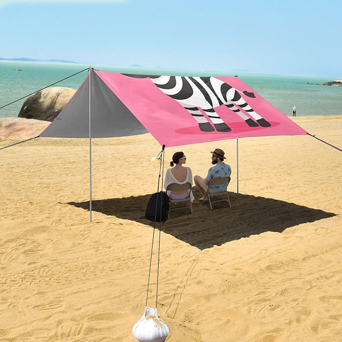 ALAZA Zebra Cartoon on Pink Beach Tent Sun Shelter Portable Canopy Sunshade for Outdoor Camping Picnics Backyard Fun 10x9 ft