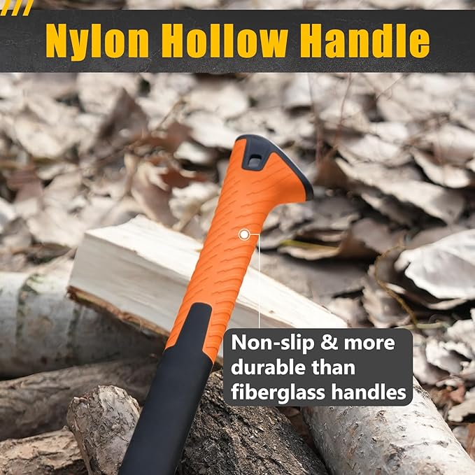 X17 Wood Splitting Axe 24” Camping Outdoor Hatchet for Wood Splitting and Kindling Forged Carbon Steel Heat Treated Hand Maul Tool Nylon Hollow Handle Shock Reduction Handle
