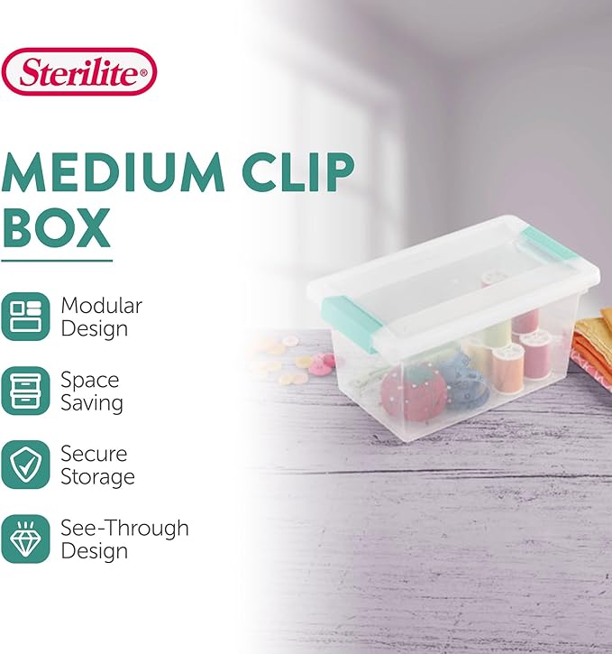Sterilite 16-Pack Clip Box Clear Storage for Crafts Supplies and Office Items Medium