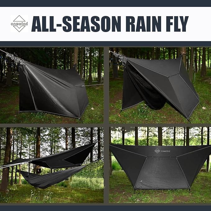 Onewind 11×10 ft Hammock Tarp Lightweight Silnylon Hammock Rain Fly 4000mm Waterproof 4-Season Multiple Shelter Solution Camping Tarp Tent with Complete Accessories Dark Grey