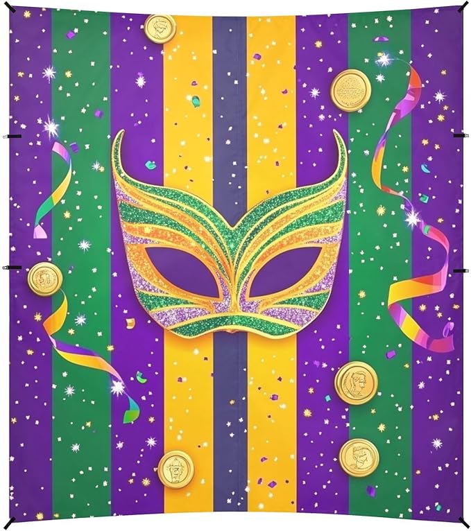 Mardi Gras Carnival Tie Coin Beach Cabana UPF50+ Protection Easy Setup Large Portable Sun Shelter with Sand Pockets for Backyard and Camping