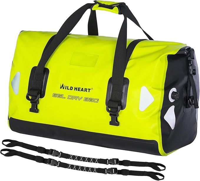 WILD HEART Waterproof Motorcycle Duffel Bag PVC500D Double-bottom With Rope Straps and Inner Pocket 40L 66L 100L for Kayaking Camping BoatingMotorcycle