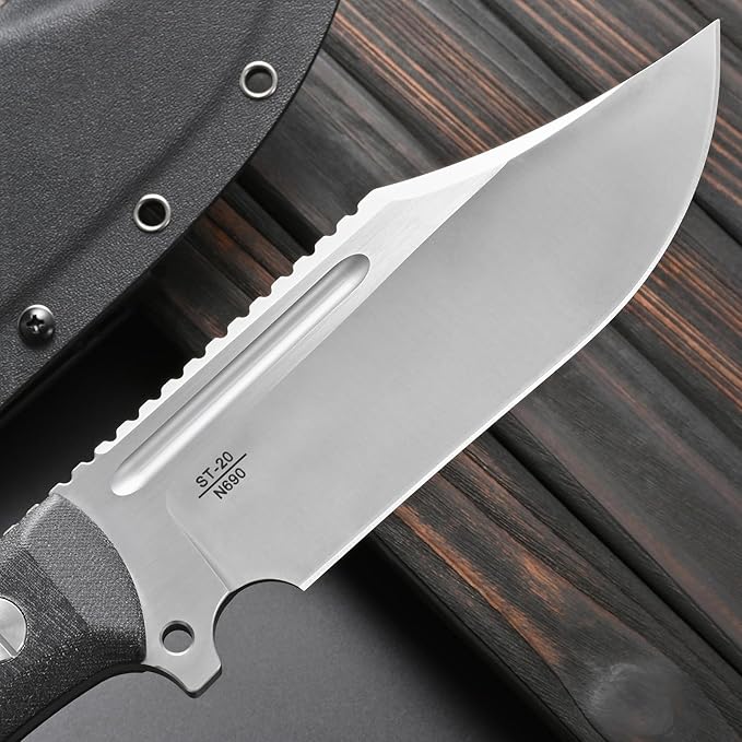 Sitivien ST20 Fixed Blade Knife 8MM Thick N690 Stainless Steel Blade Full Tang G10 Handle EDC Fixed Knifes for Outdoor Working Camping Bushcraft(Silver)
