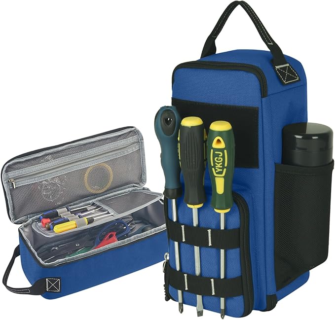 LAKE OF FIRE 12.6 Small Tool Bag Pouch for Men with Multiple Pockets Waterproof Heavy Duty Tool Bag Organizer with Zipper and Portable Handle (Blue)