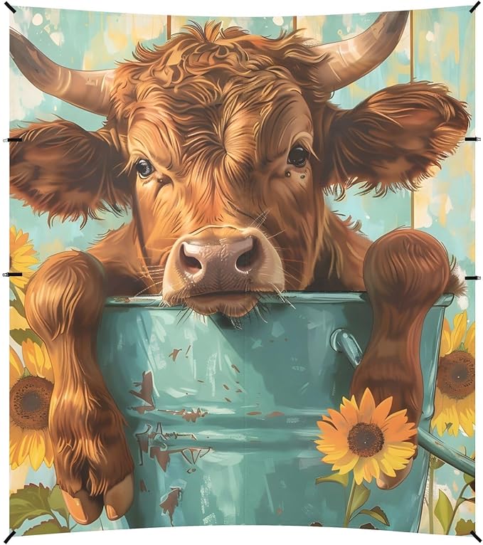 ALAZA Highland Cattle in an Iron Can Beach Tent Sun Shelter Portable Canopy Sunshade for Outdoor Camping Picnics Backyard Fun 10x9 ft