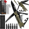 Multitool Knife 17 in 1 Pocket Knife with Screwdriver Fire Starter Sticks Bottle Opener Saw Whistle Nylon Sheath EDC Gear for Survival Camping Hiking Outdoor Gifts for Dad - Desert Gray