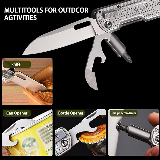 SQT2056 13-in-1 Multitool Knife with Glass Breaker Survival Knife for Outdoor Camping Hiking Emergency - Portable Scissors Screwdrivers Can Opener for EDC Work &amp Adventure