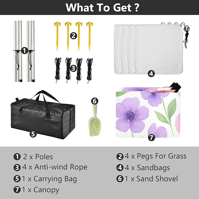 Beach Canopy with Windproof Ropes &amp Sandbags Beach Tent Sun Shade Sun Shelter for Camping Trips Fishing Backyard Fun or Picnics Flowers