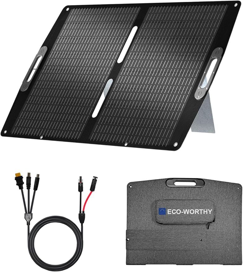 ECO-WORTHY 100W Portable Solar Panel for Power StationsIP65 Waterproof &amp Lightweight with Adjustable Kickstand23% High Efficiency Foldable Solar Panel for Outdoor RV Camping Off Grid Emergency