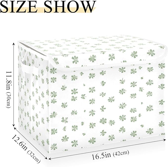 Storage Baskets with Lids St. Patrick's Day Shamrock Collapsible Bins Stackable Fabric Linen Baskets Decorations Closet Organizer Container 16.5x12.6x11.8
