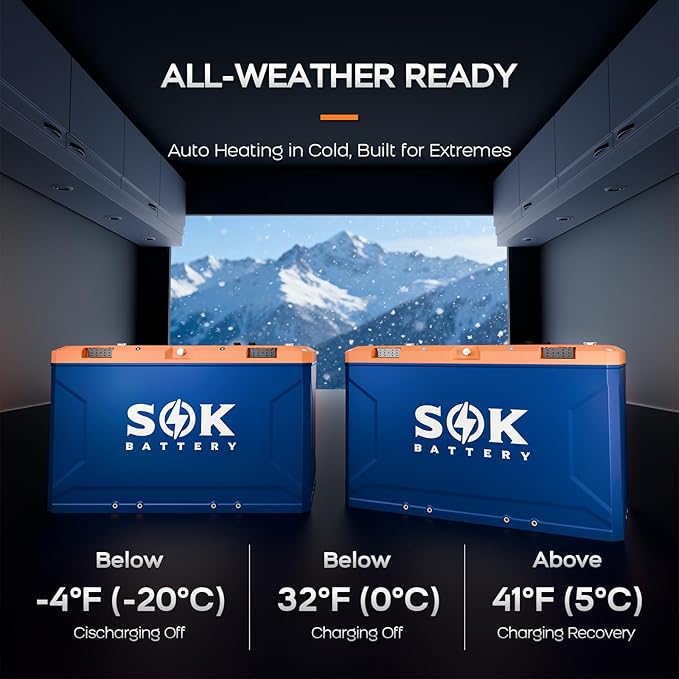 SOK Battery 12V 314Ah LiFePO4 Battery Marine Grade Low-Temp Protection Power Outage Built-in Heater ABS Casing for RV or Solar Marine Boat and Wind Off-grid Applications