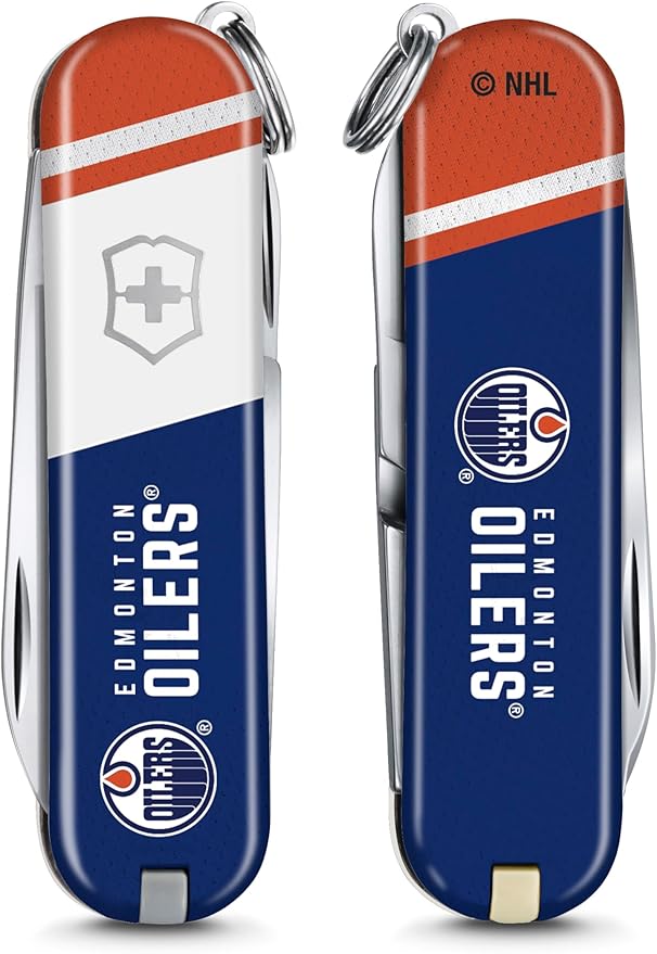 Victorinox Classic SD Swiss Army Knife – Compact 7 Function Swiss Made Pocket Knife with Small Blade Screwdriver and Key Ring – Edmonton Oilers
