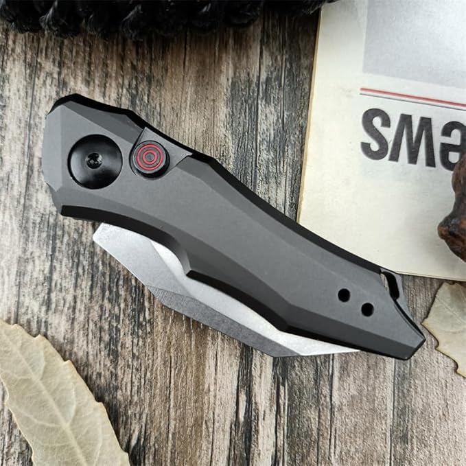 HUAAO Push Button Knife Spring Assisted Opening EDC Folding Pocket knives For Men2.08 inch 8Cr13Mov Hawkbill Bladegray aluminum handleWith Deep Carry Pocket Clip