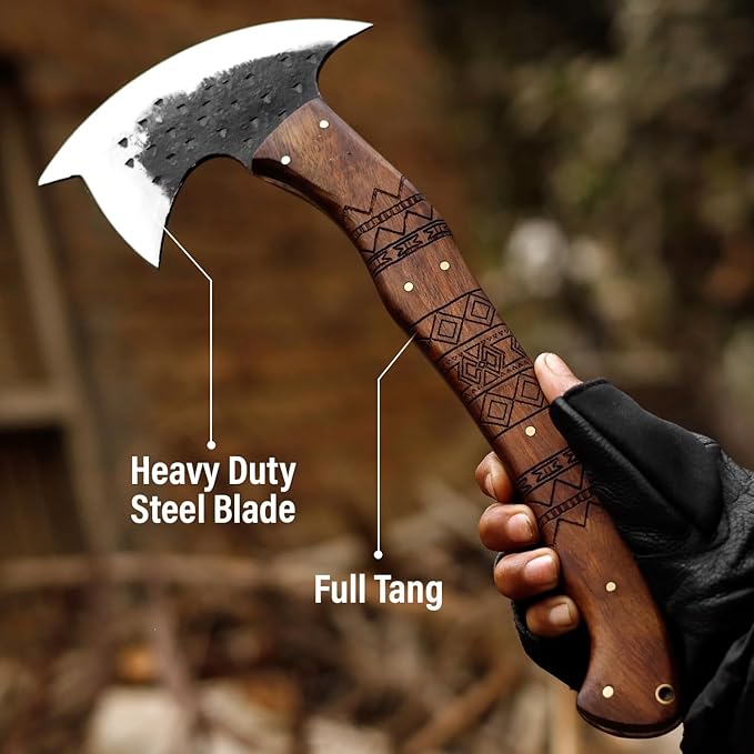 EdgeLandKnives® Hand Forged Tomahawk Throwing Axe and Bushcraft Knife Set Heavy Duty D2 Steel Tomahawk Throwing Axe and Bushcraft Knife Set with Leather Sheath Perfect Combo for Outdoorsmen (EL34)