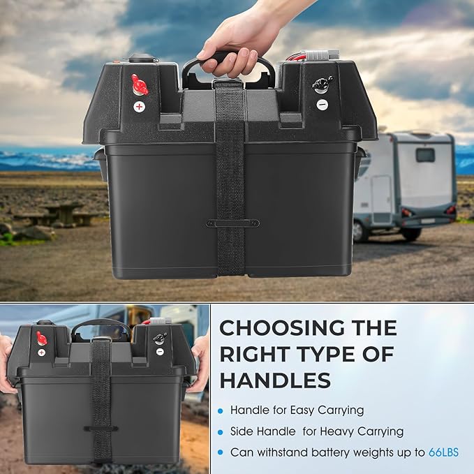 Smart Battery Box 12V Marine Case w/ 50AMP Connectors Power Center Station Fits 24/27/31 Size Batteries Multi Ports &amp Circuit Breaker for Trolling Motor RV(Battery Not Included)
