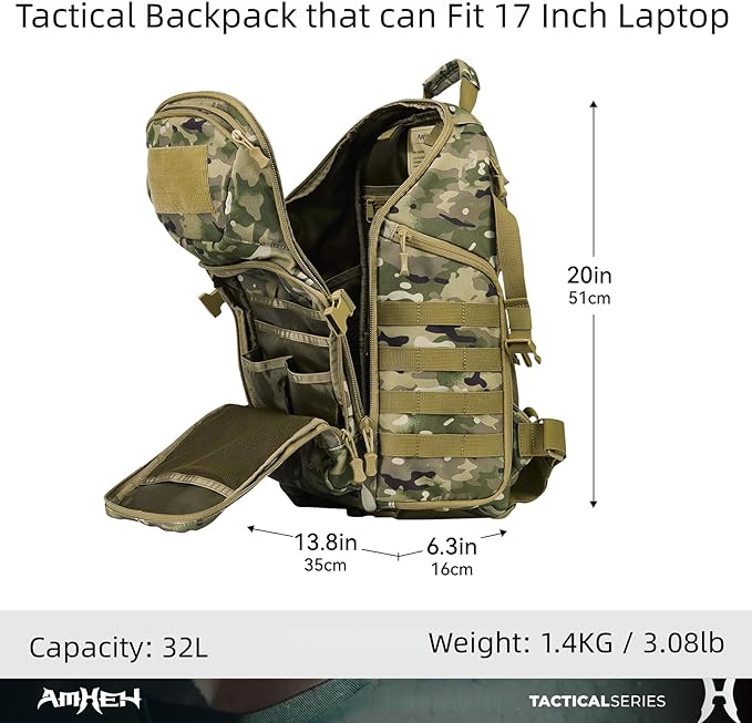 AMHEH 32L Tactical Backpack - 17 Laptop Suspended Protection 1050D Rugged Urban Everyday Carry Pack Get Home Bug Out Bag (Camo)