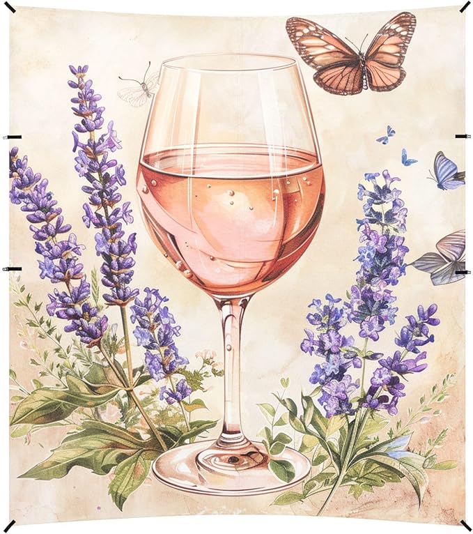 ALAZA Vintage Glass of Rose Wine Lavender Flowers Butterflies Beach Tent Sun Shelter Portable Canopy Sunshade for Outdoor Camping Picnics Backyard Fun 10x9 ft