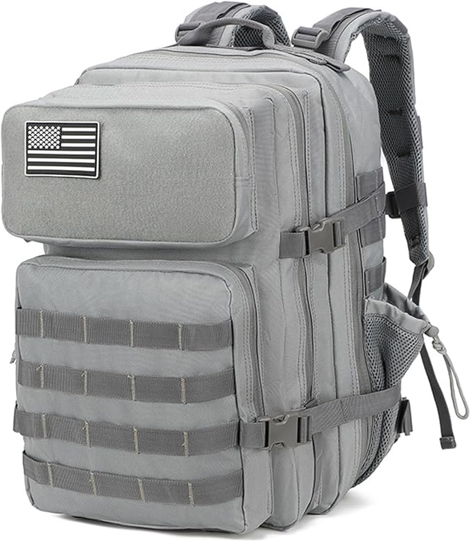 Military Tactical Backpack for Men and Women 45L Large Rucksack Army 3 Day Assault Pack Molle Backpacks (Grey)