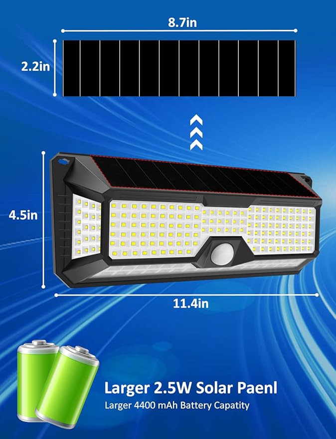 Solar Outdoor Lights - 4000Lm 268 LED Motion Sensor Lights Outdoor IP65 Waterproof Led Security Lights Bright Solar Wireless Flood Wall Lights with 3 Optional Modes and 4 Wide Angle (2 Pack)