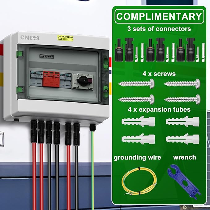 2 String Solar PV Combiner Box 2 in x20A 1 Out x 32A IP65 DC1000V 32A Disconnect Switch with Surge Protector and 20A PV Fuse Circuit Breaker Outdoor IP65 Waterproof for Solar Panels System