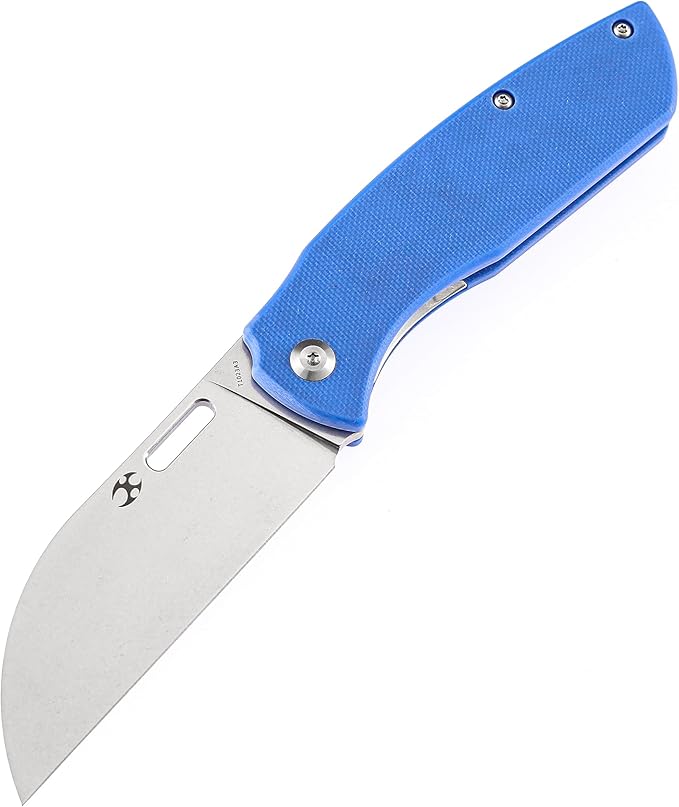 Kansept Convict Pocket Folding Knife - 3.3 Stonewashed 154CM Material with Blue G10 Handle - EDC &amp Camping Folding Knife - T1023A3