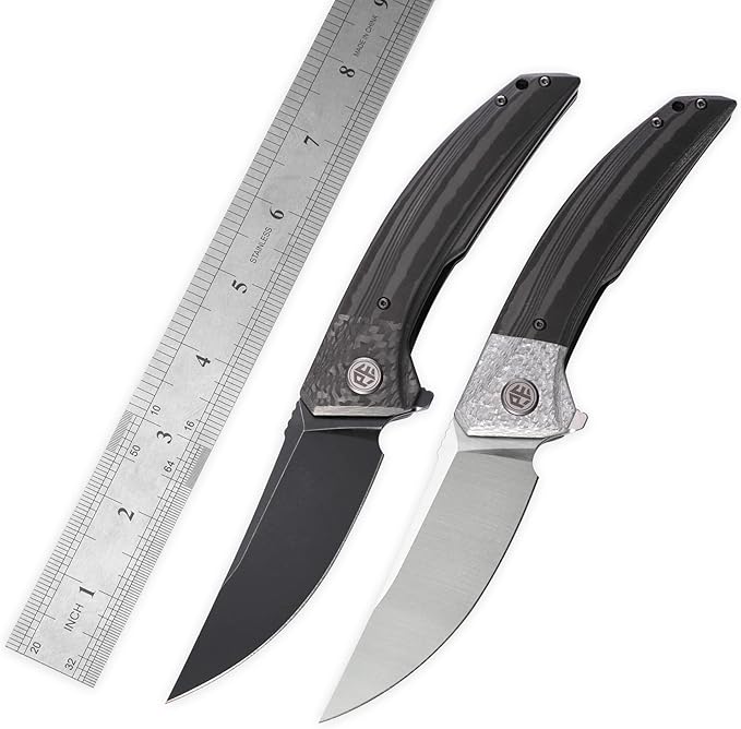 Petrified fish PFP05 Deepsea 3.66” Folding Knife K110 Steel Blade Carbon fiber Handle Flipper Liner Folding Knife for Outdoor. (Black Stonewashed)