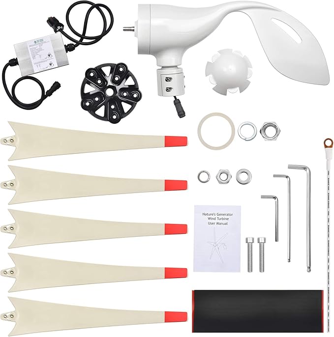 Nature's Generator Wind Turbine Includes 100 Foot 12 AWG Cable 5 Blades Controller Box Land or Marine Use Day and Night