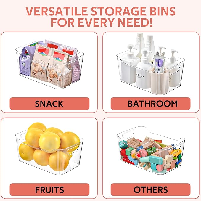 Clear Plastic Storage Bins - 12 Pack Pantry Organizers and StorageLarge Clear Pantry Organizer Bins Plastic Containers with Handle for KitchenFreezerCabinetClosetBathroom Under Sink