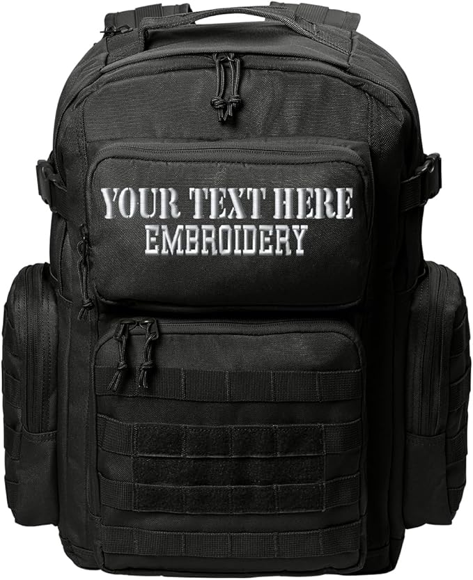 Tactical Gear bag Heavy Duty Duffel Gym bag/Tactical Backpack Custom Embroidered with your own text (Black Backpack)