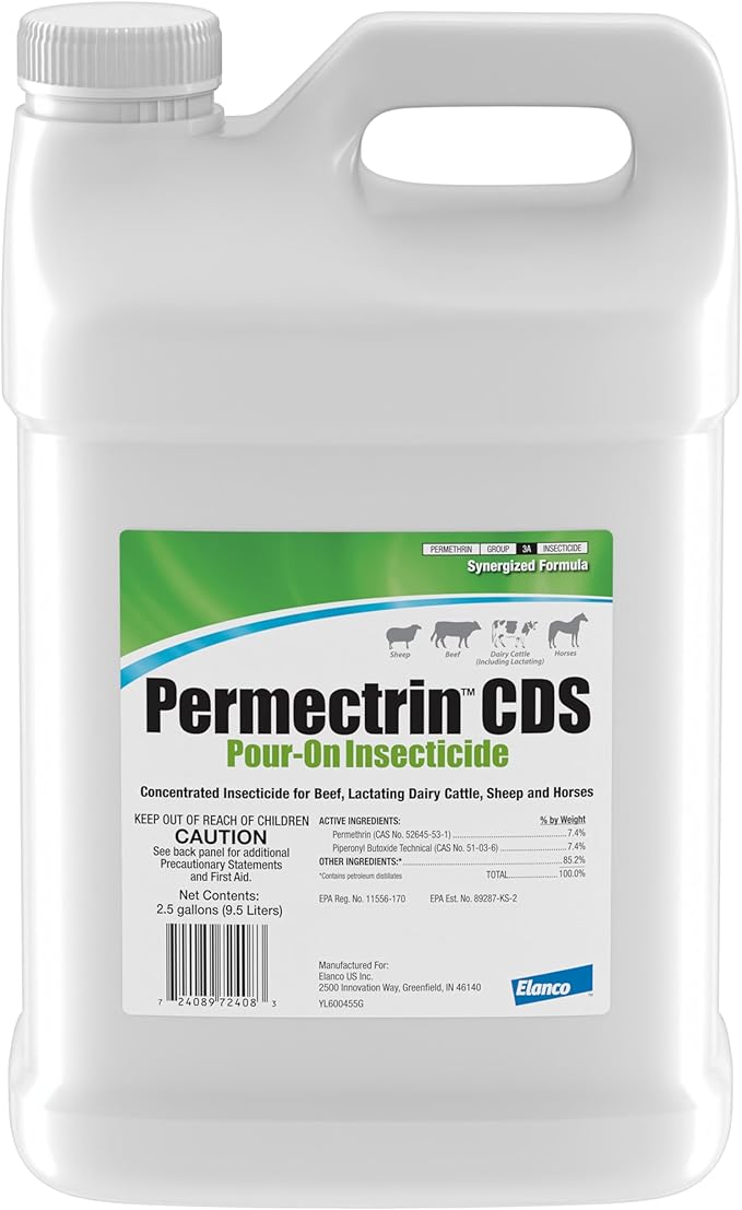 Permectrin CDS Pour-on Insecticide Pour-On &amp Premise Spray | Controls Flies Lice &amp Ticks | 2.5 Gal Jug