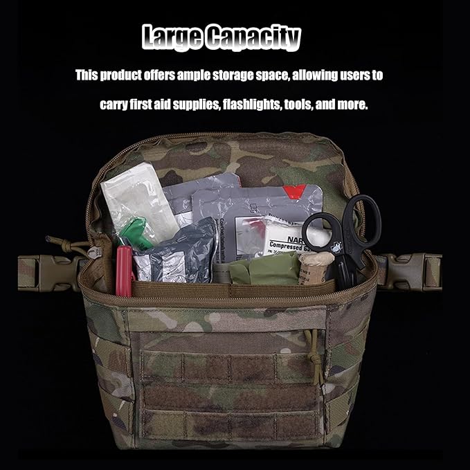 Molle PC Drop Pouch Bag 3 Ways of Use Tactical Storage Bag Large Capacity with Multiple Pockets for Vest Team Activities Airsoft Cosplay