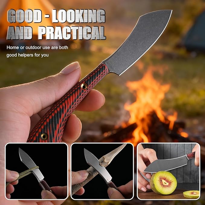 Original Design Beautiful High-Hardness Fixed Blade EDC Tool Peeling Outdoor Hiking &amp Camping Supplies Huntting Knife D2 Steel Blade G10 Handle with Sheath (Sanding)