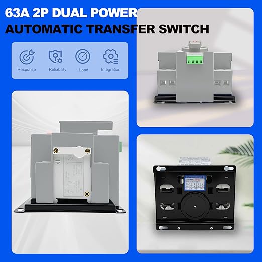 110V Dual Power Automatic Transfer Switch 2P 63A CE Certified ATS Generator Changeover Switch 50Hz/60Hz