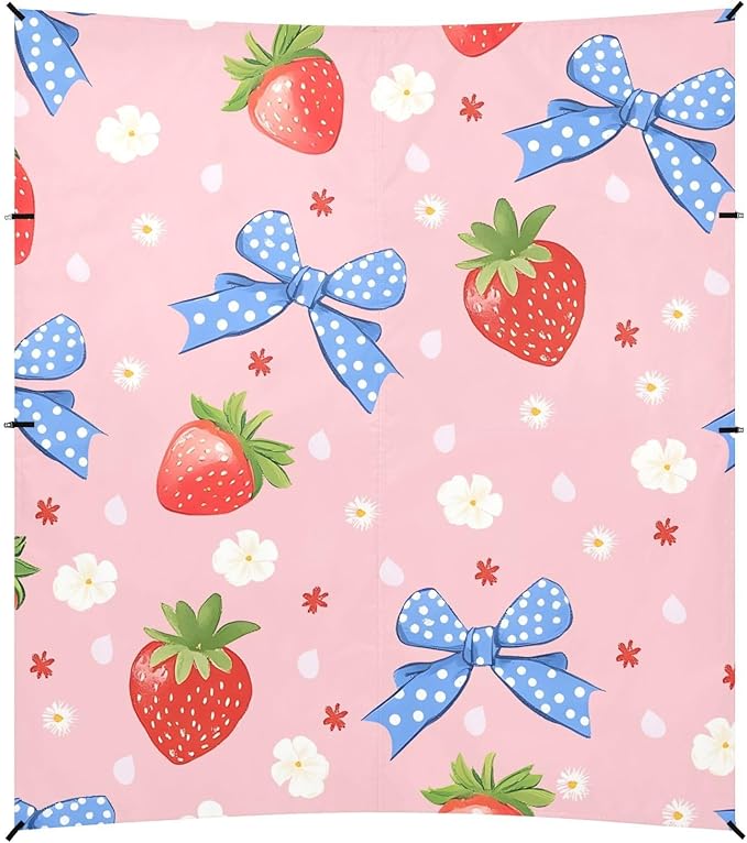 ALAZA Strawberry Blue Bow Pattern Beach Tent Sun Shelter Portable Canopy Sunshade for Outdoor Camping Picnics Backyard Fun 10x9 ft