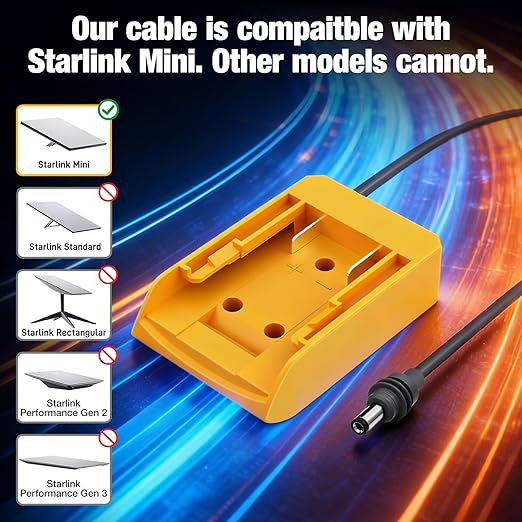 Starlink Mini Battery Adapter Compatible with De-Walt 20V Lithium ion Battery Starlink Mini Power Cable 3.2FT 18AWG Cord DC Power Cable Waterproof Portable for Car Camp Travel Ship