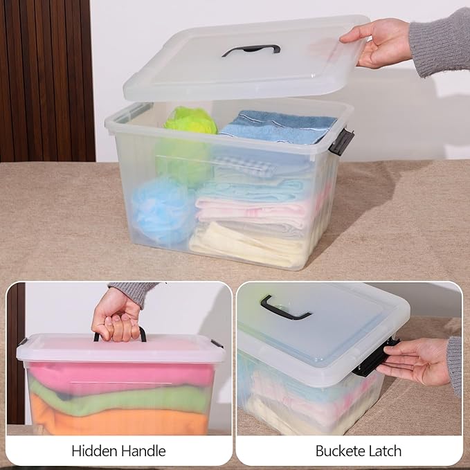 Xyskin 4 Pack Latching Box Storage Bins with Lids Clear Plastic 18 Quart Heavy-Duty Organizing Containers for Closet Bathroom and Office