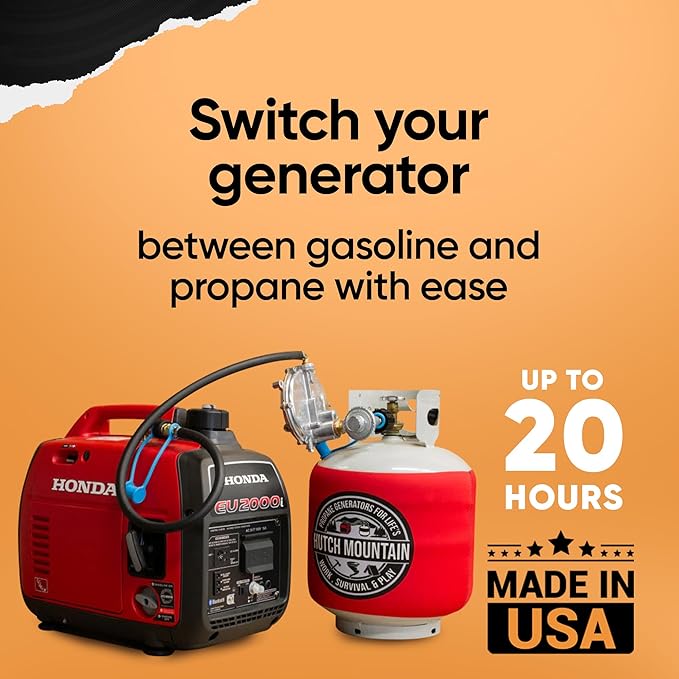 Hutch Mountain Generator Propane Conversion Kit Honda EU2000i - Tri-Fuel Conversion for Propane Gasoline &amp Natural Gas - Portable Generator Backup Kit for Home Emergencies Camping and RVs
