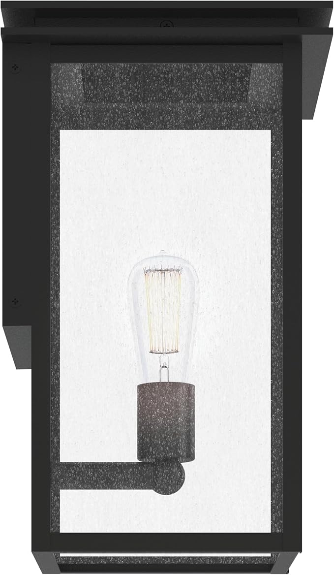 Kichler Arkville 14 1 Light Outdoor Wall Light with Clear Seeded Glass in Textured Black for Exterior Doors Walls Porch (14 x 8.5) 59541BKT