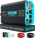 2000 Watt Pure Sine Wave Inverter 24V DC to 120V AC Inverters for RV Truck Solar Home Power Inverter with 3 AC Outlet 30W USB-C 5V 3.1A USB Hardwire Port Remote Control Surge 4000W