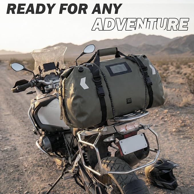 Waterproof Duffel Bag 40L - Heavy Duty Dry Bag Backpack for Motorcycle Travel Kayaking Boating &amp Camping - Watertight Roll Top Gear Bag with Air Valve &amp Reflective Strips for Men Women
