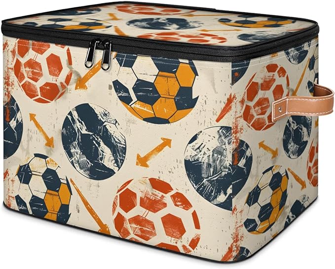 Storage Bins with Lids Soccers Print Storage Basket Clothes Organizer with Handles Closet Storage Containers for Clothing Bedding Blanket